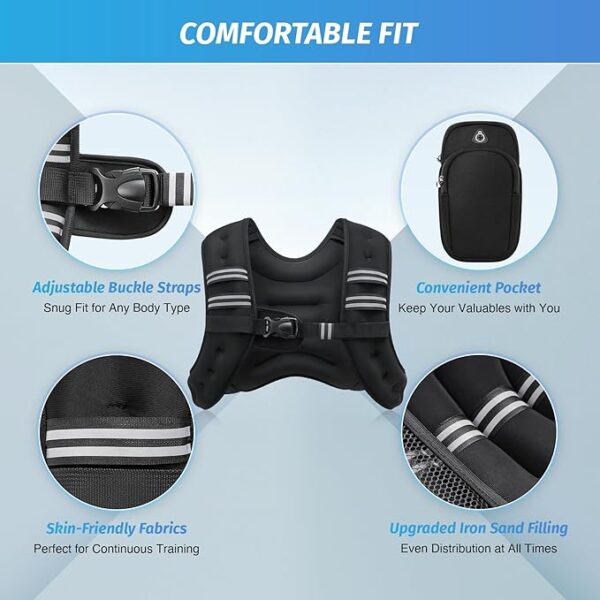 Adjustable Weighted Vest (6–30lb) with Reflective Stripes – For Training & Running - Image 2
